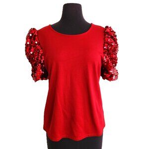 Maurices Sequin Puff Sleeve Blouse Red Large